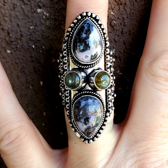 New Zebra Jasper and Labradorite 925 Silver Statement Ring. - Picture 14 of 16